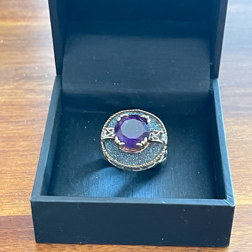 Amethyst white metal ring with multicolor stones